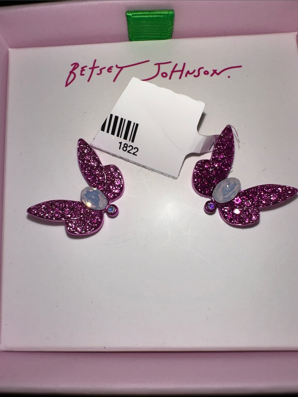Betsey Johnson Sparkling Pink Butterfly Stud Earrings with Opalescent Centers